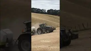 Massey Ferguson 8s baling straw with Claas baler #tractor #baling #straw #agriculture #nzfarming