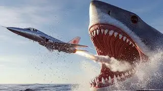 Massive Shark Erupts from Ocean to Bite Airplane &ndash; Cinematic Blockbuster Scene
