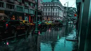 Rainy day in a European City, City Rain Sounds, City Rainstorm, Rain on cobblestones, 4 hour rain