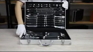 Deluxe Aluminum Tool Case with 26 Pcs Stainless Steel BBQ Set