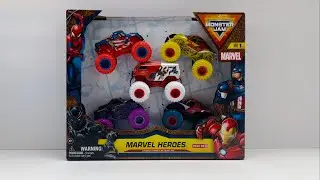 Spin Master Monster Jam Marvel Heroes 5 Pack Unboxing And Review!