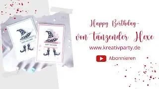 Happy Birthday Karte mit tanzender Hexe