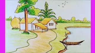 Village Drawing Scenery Easy Scenery Drawing Beautiful Village Scenery #drawing #house_drawing #art