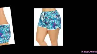 INVOLAND Womens Plus Size Floral Print Beach Shorts with Pockets-Quick Dry Boardshort