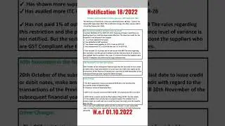 Notification 18/2022 central Tax w.e.f 01.10.2022. #changes in GST Provisions #ITC #GSTR-1 #GSTR-3B