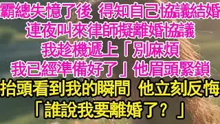 霸總失憶了後 得知自己協議結婚，連夜叫來律師擬離婚協議，我趁機遞上「別麻煩，我已經準備好了」他眉頭緊鎖，抬頭看到我的瞬間 他立刻反悔，「誰說我要離婚了？」【琉璃】【甜寵】【霸總】