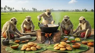 जंगल में बंदरों ने बनाई कुरकुरी कचौरी 😋🐒Monkey Chef Cooking Kachori | Jungle Village Style Food