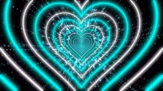 💙Cyan-Blue Neon Lights Love Heart Tunnel Background Video Loop (1-Hour No Sound) 💙 Wallpaper Heart