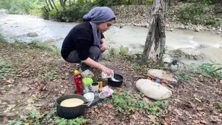 Holiday Camping in Northern Iran's Forests | Cooking Traditional Iranian Kachi on a Cloudy Day