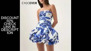 CHICEVER Colorblock Print Mini Dress for Women Strapless Sleeveless Backless High Waist Patchwork Fo