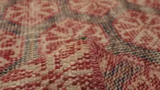Vintage Distressed Runner Rug, Rust-Blue Geometric Floral Pattern - Rug & Kilim -33002