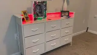 ELYKEN White Dresser with LED Lights & Charging Station &ndash; 9 Drawer Fabric Chest of Drawers
