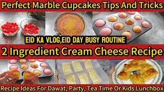 Tips And Tricks To Make Perfect Marble Cupcakes|2 Ingredient Cream Cheese Recipe Ideas|Eid Vlog|