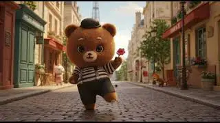 Bear Mime in Paris | AI Generation #anime #chibi #bear