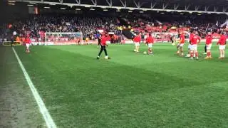 BRISTOL CITY WARM-UP IN FRONT ON CARDIFF CITY FANS