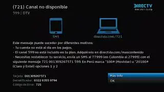 Placa Error 721 Canal no disponible Canal 599 Bienvenido a DirecTV LA 2018