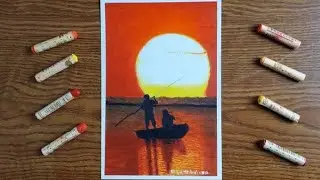 Beautiful Sunset View | Oil Pastel Drawing | How to use oil pastel for beginners.