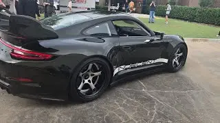 Exotic & brews widebody porsche & Nlargo ferrai with lamborghini svj at car meet houston texas.