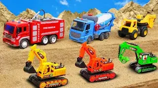 Fire trucks, dump trucks, excavator rescue teams help jeep trucks in dangerous situations