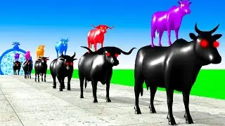 Paint Animals Cow Cartoon,Buffalo,Bull,yak,Ox, Indian Bison Fountain Crossing Animal Transformation