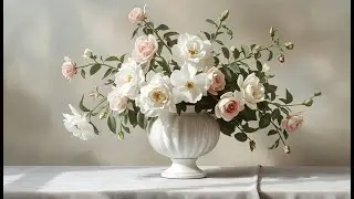 Art Frame TV | White  Classical Floral Wall Art | Relaxing 1 Hour Loop