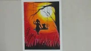 How to draw simple sunset drawing|parvathiprarthana|pennpaint