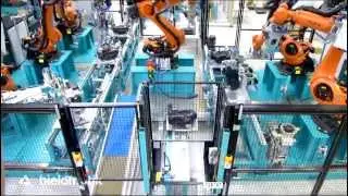 Paquete energético triflex R de igus para un sistema automatizado de Bielomatik con robots KUKA