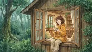 Slow Living: Cozy Rainy Morning in a Wooden Cabin | Tea and Warm Lights | Ghibli Vibes