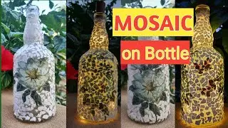 MOSAIC ART ON BOTTLE/MOSAIC WITH EGG SHELL/GLASS BOTTLE MOSAIC ART/MOSAIC BOTTLE LAMP/BOTTLE LAMP