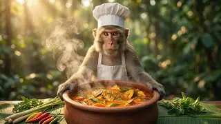 You Won't Believe How This Monkey Prepares Traditional Rainforest Curry 🌿🍲 Village Cooking
