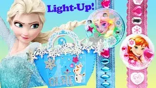 FROZEN LIGHT UP BRACELET & EVA HANDBAG Make Your Own Sew Elsa Anna Olaf Jewels Stickers Activity Toy