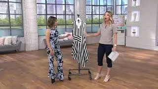 Vince Camuto Striped Dress with V Neck and Asymmetrical Hem on QVC