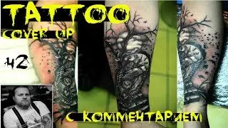 Тату сова и часы, cover up поэтапно с объяснением  Школа тату 2