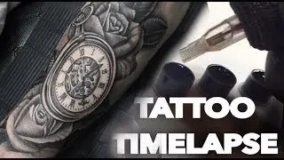 TATTOO TIMELAPSE | TUTORIAL HOW TO | POCKET WATCH ROSES |CHRISSY LEE