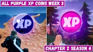 All 2 Purple XP Coins Locations Week 3! - Purple Power Punch Card Fortnite Chapter 2 Season 4