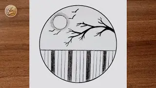 Drawing Made Easy: Sunset Scene with a Bridge in a Circle | Drawing For Beginners