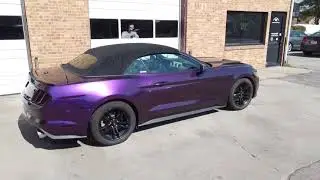 A before and after of this mustang wrapped in kpmf gloss purple black iridescent