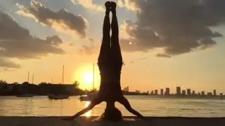 Sunset Yoga Headstand in Miami Beach