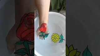 Red rose 🌹 and funny 🤣 sunflower 🌻 drawing on the hand by floating pen #shorts #viralvideo