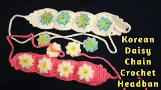Handmade Korean Style Crochet Daisy Flower Headband | Korean Fashion Accessories