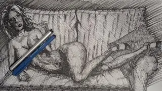 [RealTime] Nude Female Heels Dancer | Ink Liner drawing - Long Video