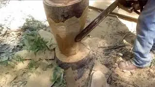 Pilão feito com motosserra.passo a passo