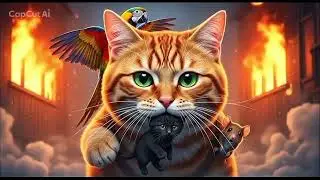 Mama Cat Helps two papa in Smoke Alarm 🚨 with A Ginger kitchen Heartwarming solution for kid's baby,