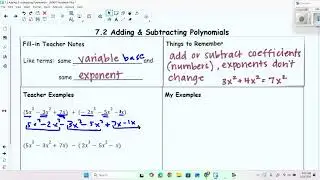 7 2 Adding & Subtracting Polynomials vid lesson