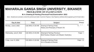mgsu M.A. drawing and painting time table 2022 ||