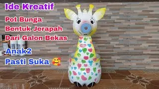 DIY BARANG BEKAS!! MEMBUAT POT BUNGA UNIK BENTUK JERAPAH DARI GALON BEKAS.