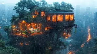 RAINY NIGHT IN THE TREEHOUSE CABIN LO-FI MUSIC FOR SLEEP & STUDY