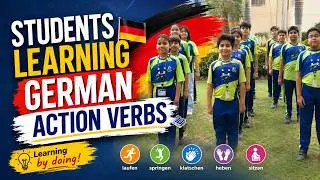 Students learning German action verbs 🇩🇪✨ Learning by doing!
