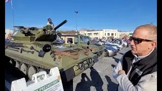 Guy drives a TANK to a car show!!!