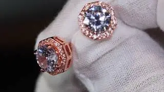 Iced Out Ear Studs, Hip Hop Ear Studs, Octagon Diamond Ear Studs, Rose Gold diamond ear studs